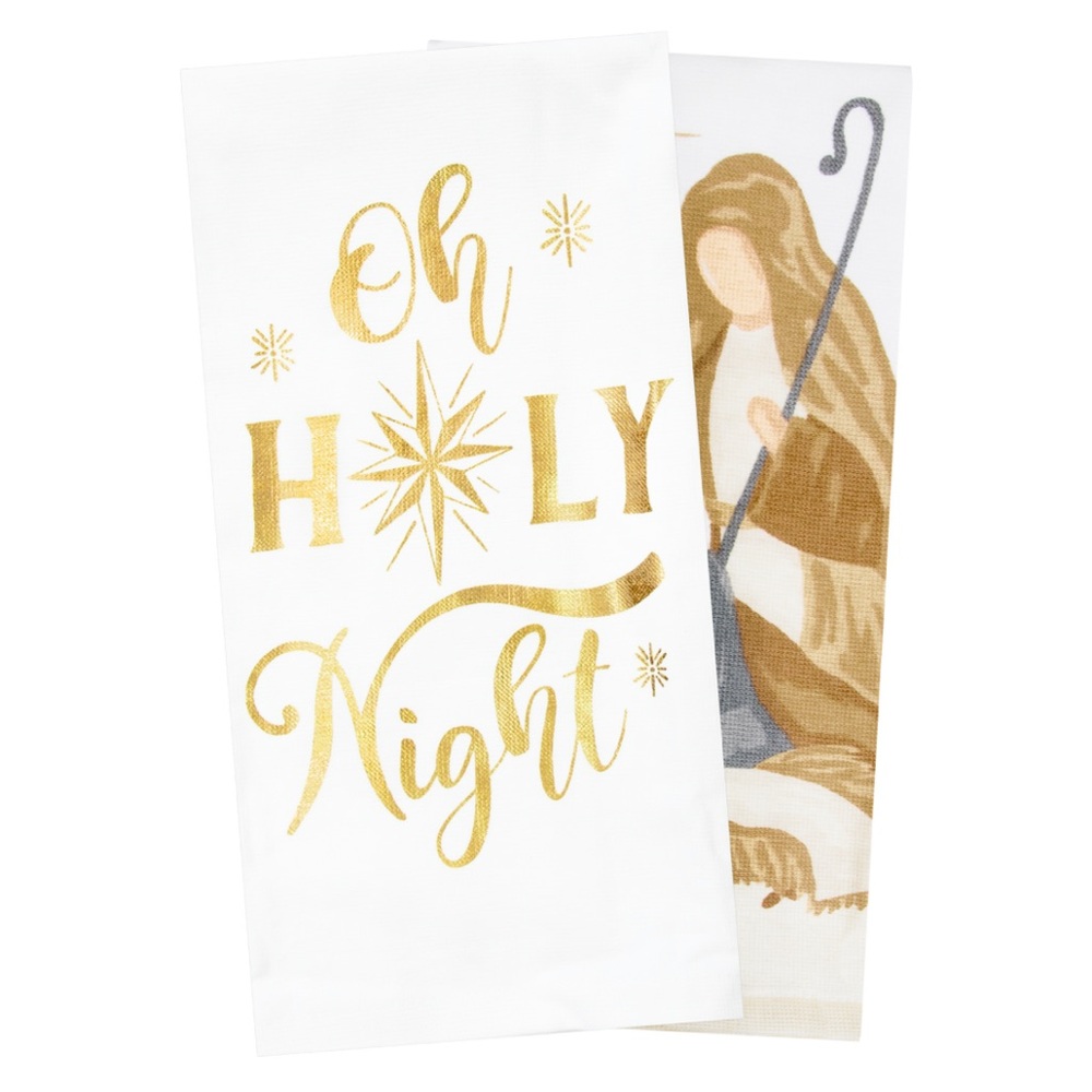 NWT 2pk Oh Holy Night & Nativity Kitchen Towel set (16x26in) 100% cotton